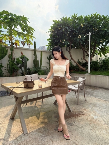 【Z829423】鬚邊線條美拉德短裙