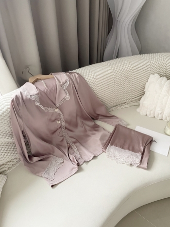 【Z829504】法式蕾絲邊冰絲家居服套裝