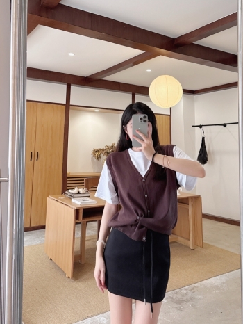 【Z829573】拼接撞色層次感假兩件短袖