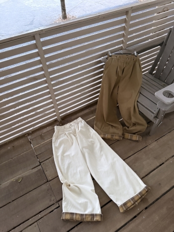 【Z829583】美式復古捲邊格紋休閒褲