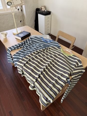 【Z829717】彩棉撞色條紋休閒長T