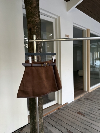 【Z829792】麂皮包邊撞色設計感裙褲