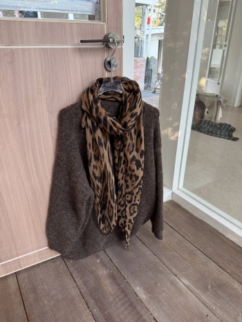 【Z829842】豹紋飄帶軟糯V領針織毛衣