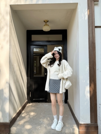 【Z829826】miu系波點毛呢短裙