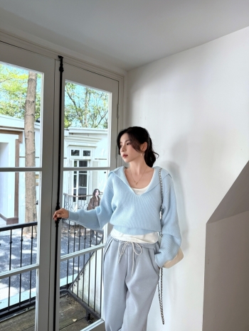 【Z829828】海軍領毛衣背心長褲套裝