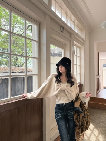 【Z829832】甜美背心+露肩蝴蝶結罩衫