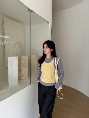 【Z829723】撞色疊穿真兩件長袖上衣