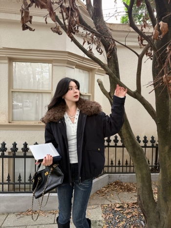 【Z829849】羊羔毛翻領工裝白鴨絨外套