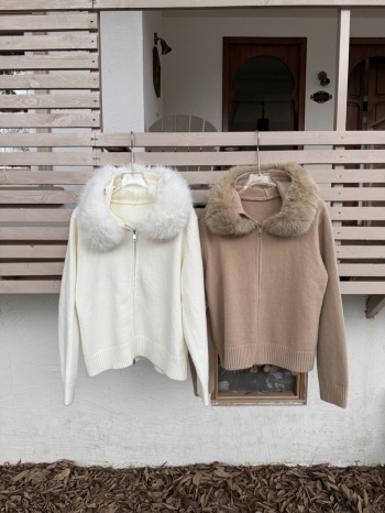 【Z829878】毛領可拆拉鍊針織外套