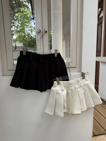 【Z829868】排釦針織拼接百摺短裙