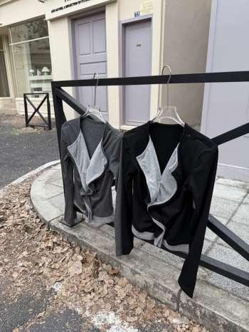 【Z829854】撞色荷葉邊假兩件磨毛長袖