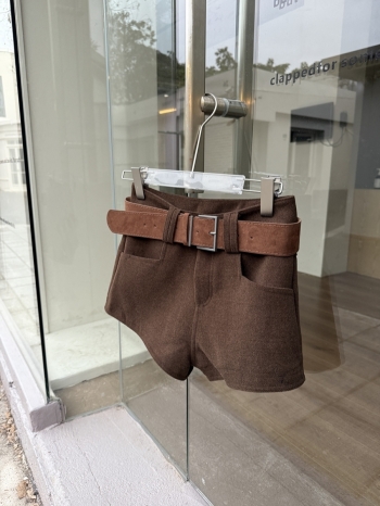 【Z829860】美拉德咖色毛呢休閒短褲