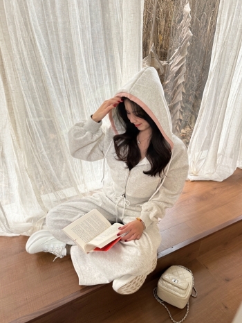 【Z829859】撞色拼接連帽休閒褲套裝