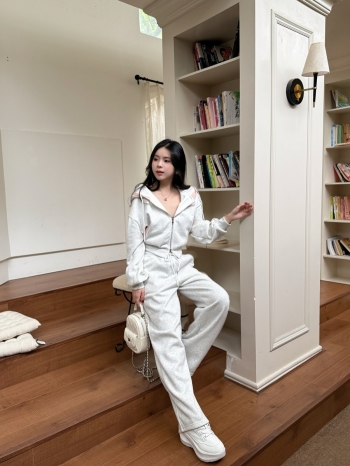 【Z829859】撞色拼接連帽休閒褲套裝