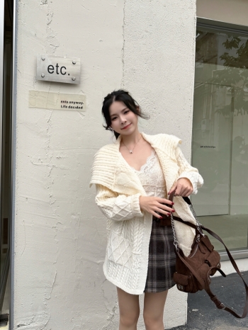 【Z829869】大翻領粗線麻花針織外套