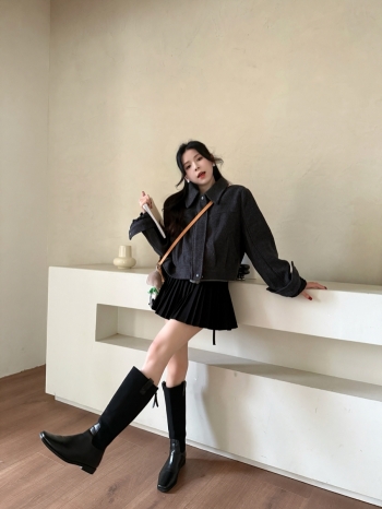 【Z829870】韓版翻領短版毛呢外套