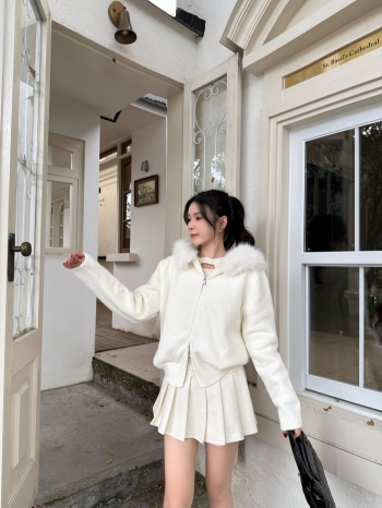 【Z829878】毛領可拆拉鍊針織外套