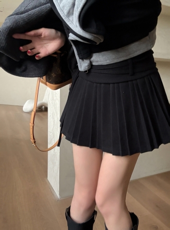 【Z829874】學院風毛呢百摺短裙