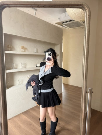 【Z829900】學院風毛呢百摺短裙