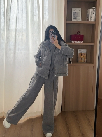 【Z829851】連帽羽絨鋪棉背心三件式休閒套裝