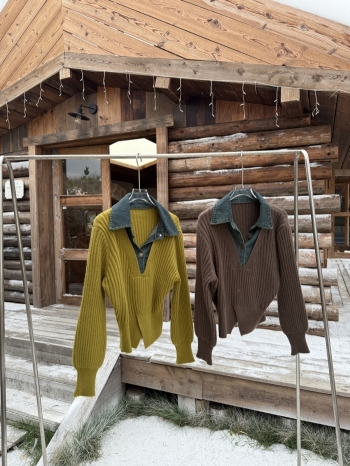 【Z829889】假兩件牛仔襯領針織衫