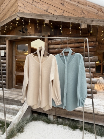 【Z829893】韓系花苞袖飄帶V領針織衫