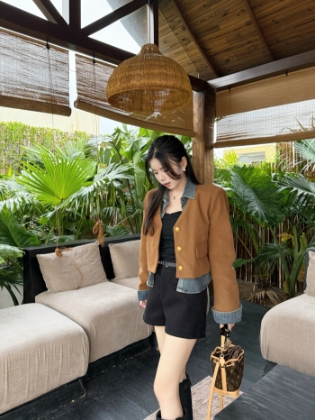 【Z829918】牛仔拼接假小香呢外套