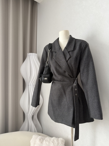 【Z829904】收腰繫帶西裝連身裙