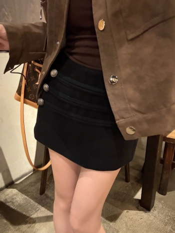 【Z829906】雙排釦設計感毛呢短裙