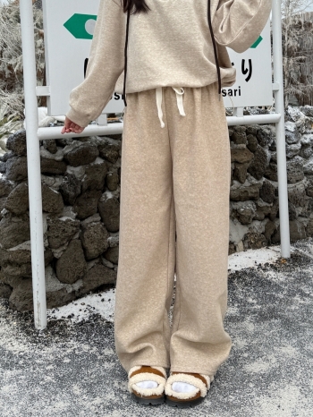 【Z829909】軟糯百搭抽繩加絨休閒褲