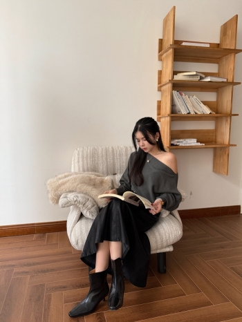 【Z829917】一字肩蝙蝠袖針織上衣