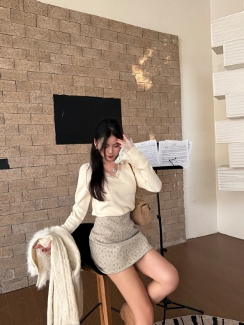 【Z829947】復古小碎花毛呢短裙