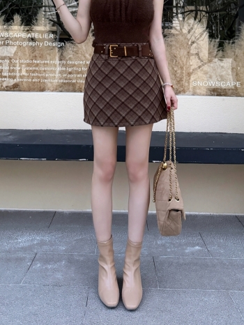 【Z829956】英倫風毛呢格紋短裙