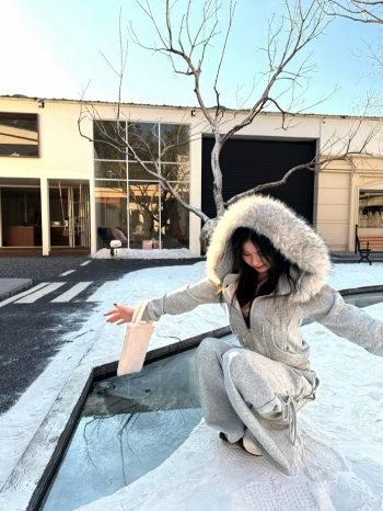 【Z829958】大毛領加絨連帽外套闊腿褲套裝