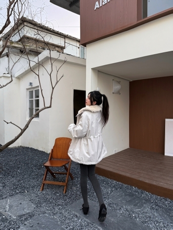 【Z829967】毛毛翻領抽繩收腰絨毛外套