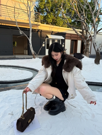 【Z829935】大毛領抽繩工裝羽絨外套