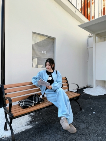 【Z829957】加絨圓領棒球服外套長褲套裝