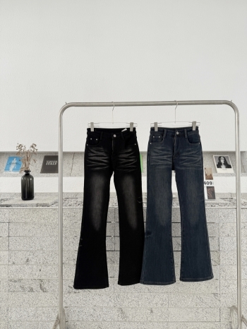 【Z830009】復古水洗加絨牛仔喇叭褲