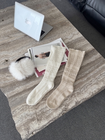 【Z829921】格雷系鉤花縷空堆堆襪