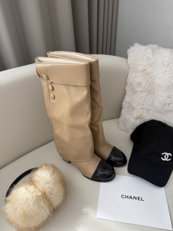 【Z830010】小香風圓頭撞色粗跟褲管靴