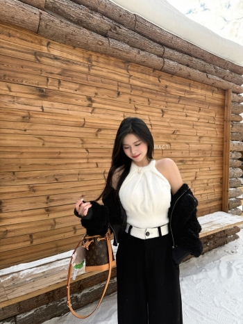 【Z829954】掛脖針織毛絨削肩背心