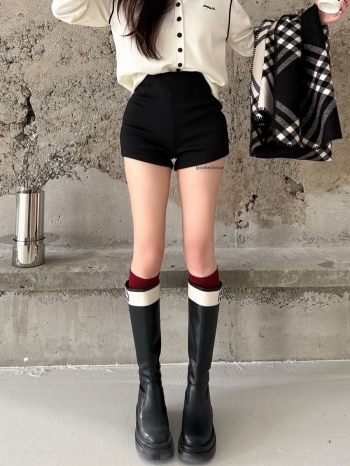 【Z829984】高腰彈性修身薄絨西裝短褲