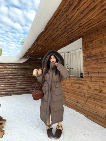 【Z830007】過膝大毛領連帽羽絨外套