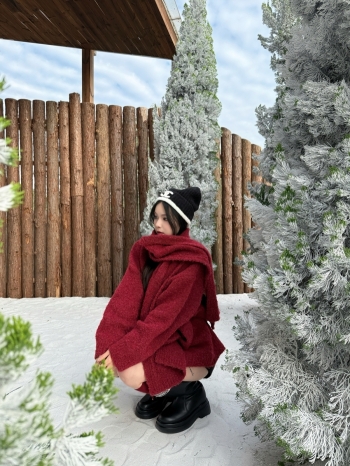 【Z830008】氛圍感紅色V領飄帶毛衣