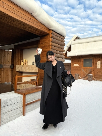 【Z830003】綁帶翻領雙面羊毛呢大衣外套