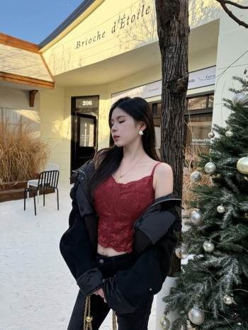 【Z830023】磨毛法式馬甲線蕾絲吊帶背心