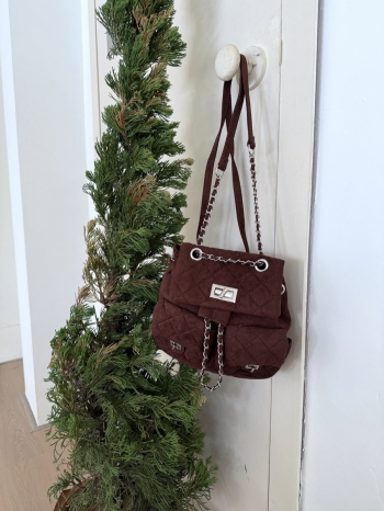 【Z829923】復古焦糖色磨砂菱格後肩包