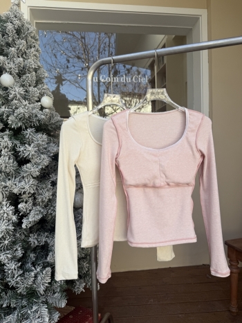 【Z830022】甜美風蕾絲花邊方領長袖(胸墊可拆)