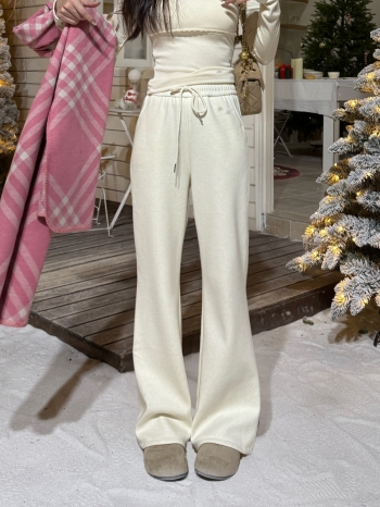 【Z830034】純色鬆緊腰頭加絨喇叭休閒褲