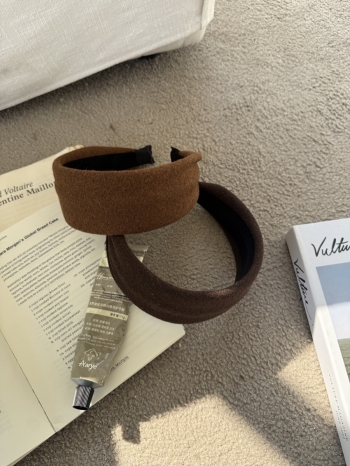 【Z830041】復古咖色系毛呢寬邊髮箍